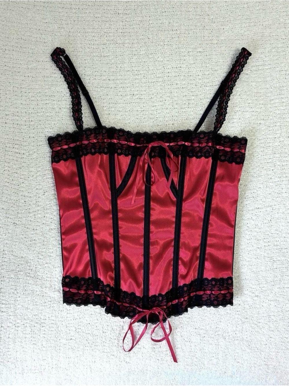 Shirley of Hollywood red ribbon lace corset top
